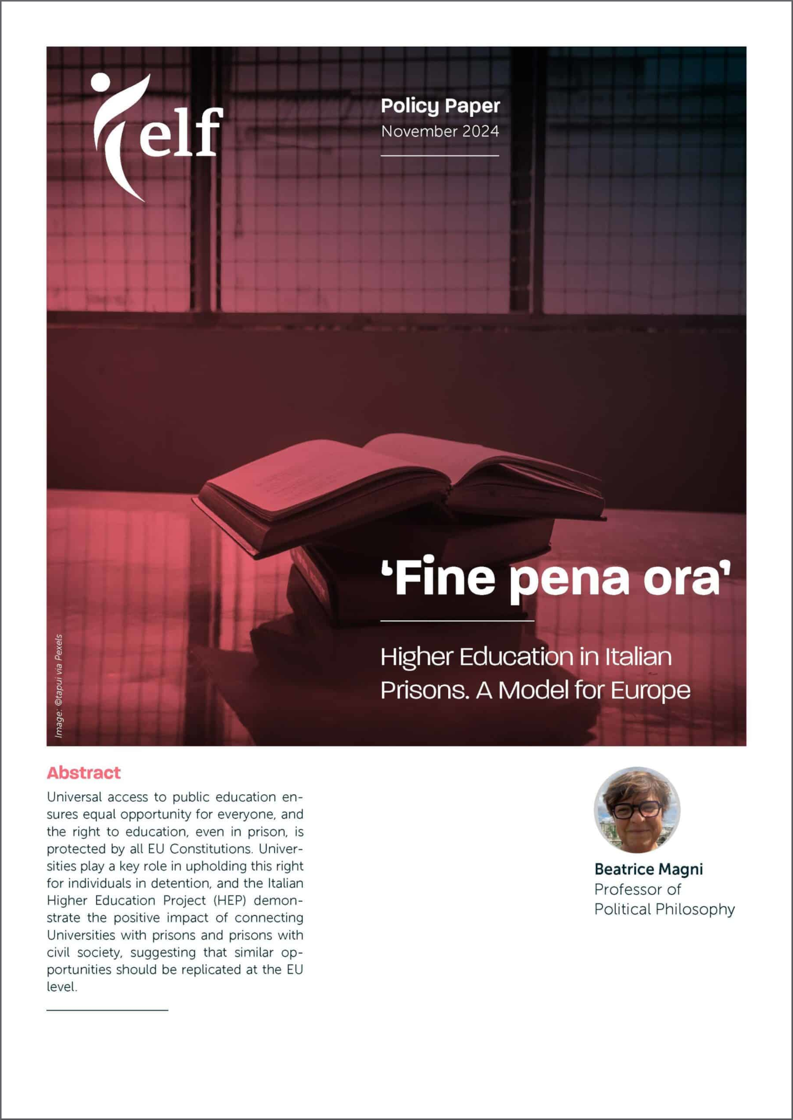 Fine pena ora. Higher Education in Italian Prisons. A Model for Europe