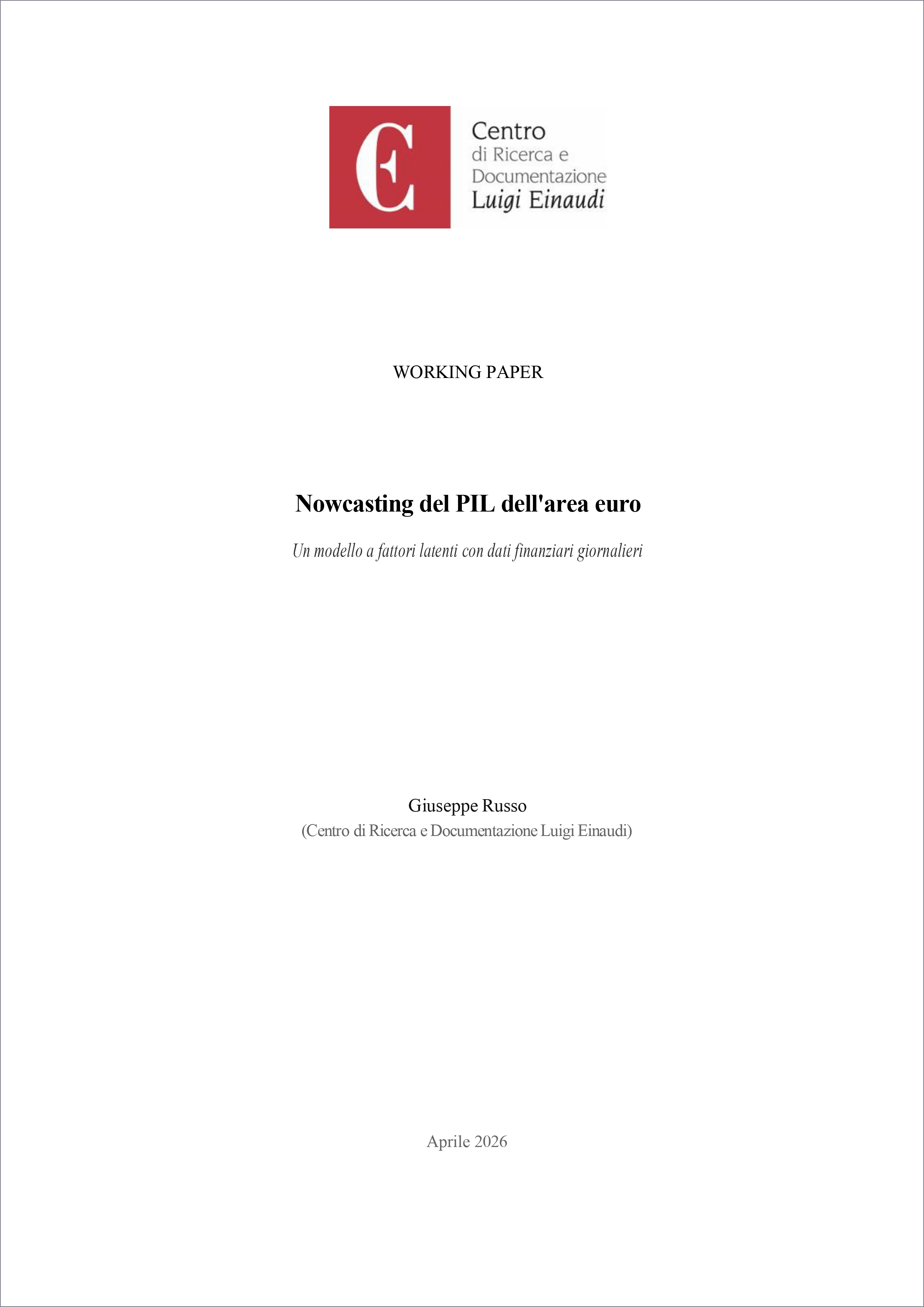 Copertina di Nowcasting del PIL dell'area euro