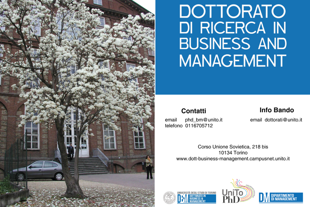 Università di Torino - Bando per Corsi di Dottorato in Business and Management / University of Turin - Call for Admission in BM